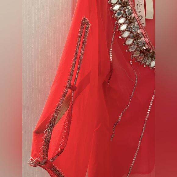 Watermelon pink shirt with beading and mirror work - Picture 5 of 5